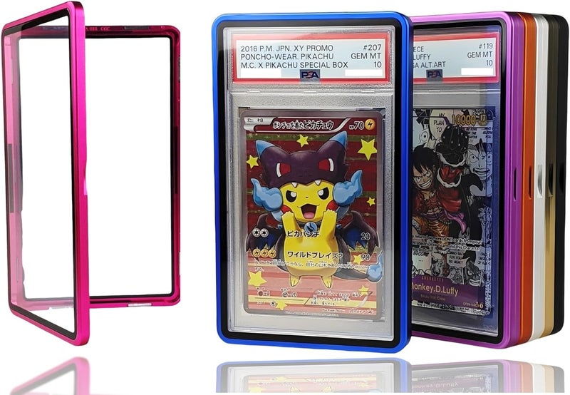 RedCap Magnetic Aluminum PSA Graded Card Holder 35PT Premium PSA Slab Protector Display Case with UV Resistant Glass Fits Standard PSA Graded Sports Trading Cards - Pink Nova - Image 1